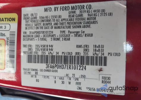 2014 Ford Fusion Se z USA, uszkodzony, nr VIN 3FA6P0HD7ER101224